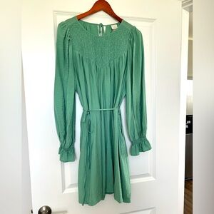 A New Day Green Long Sleeve Tie Waist Dress - Size M